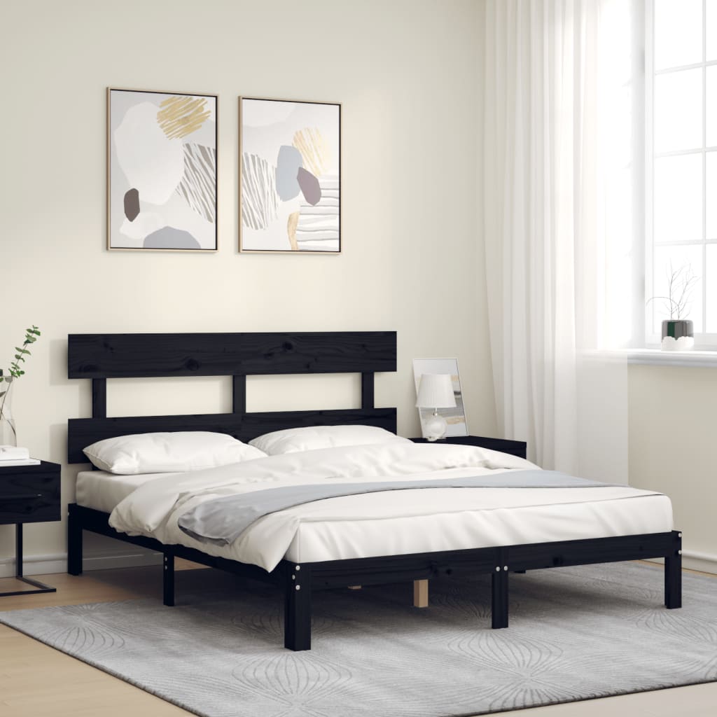 Berkfield Bed Frame with Headboard Black 160x200 cm Solid Wood