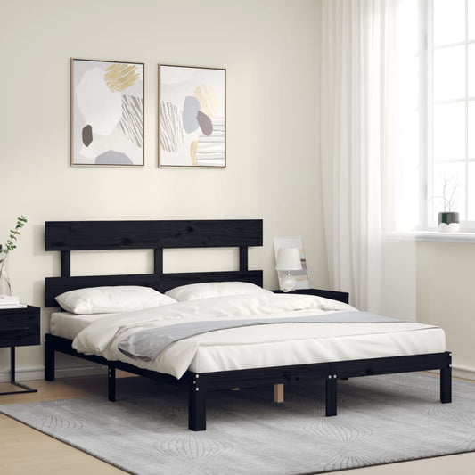 Berkfield Bed Frame with Headboard Black 160x200 cm Solid Wood