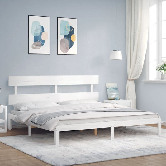 Berkfield Bed Frame with Headboard White Super King Size Solid Wood
