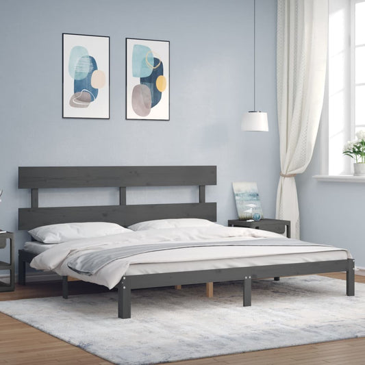 Berkfield Bed Frame with Headboard Grey Super King Size Solid Wood