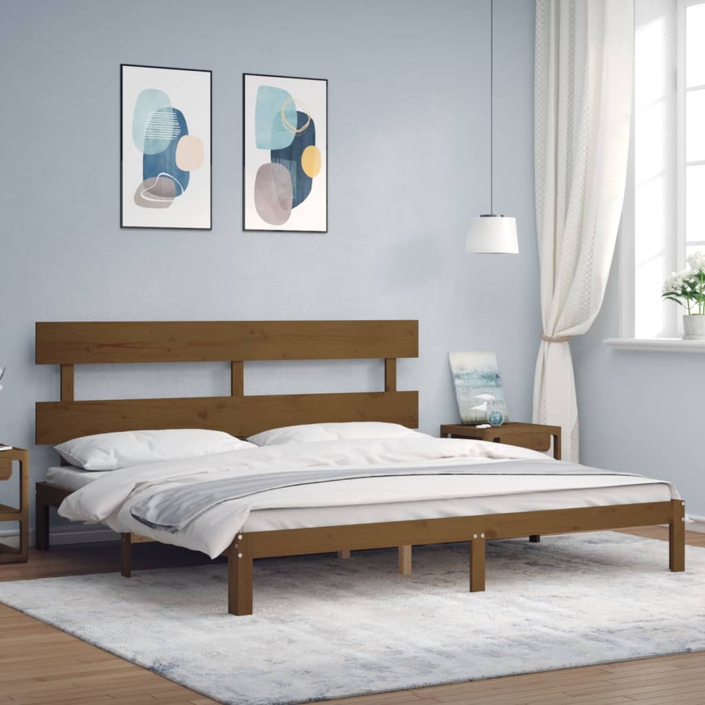 Berkfield Bed Frame with Headboard Honey Brown 200x200 cm Solid Wood