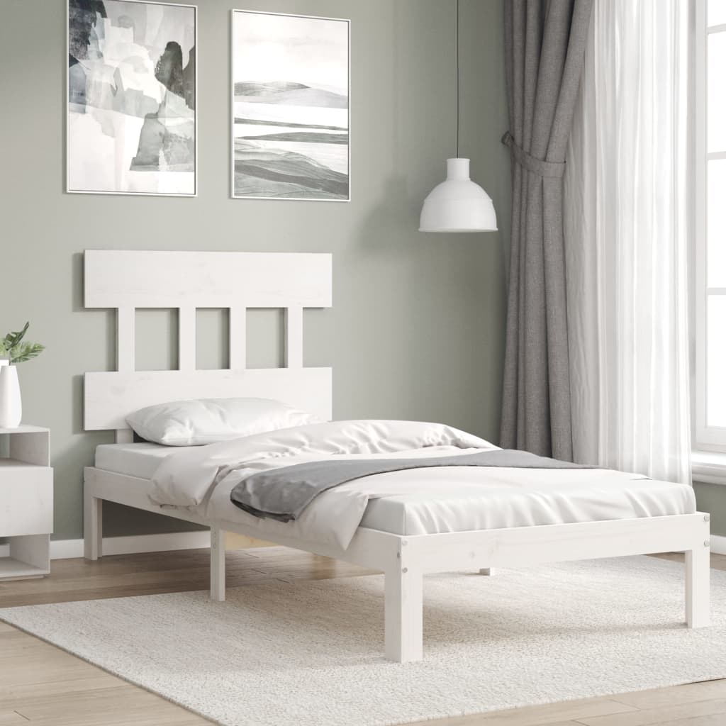 Berkfield Bed Frame with Headboard White Single Solid Wood