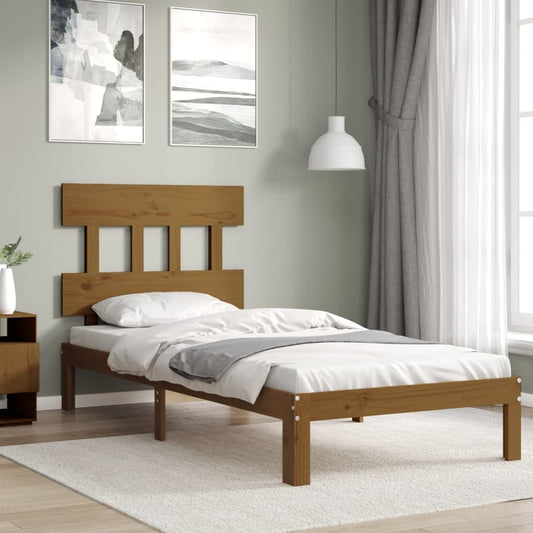 Berkfield Bed Frame with Headboard Honey Brown Single Solid Wood