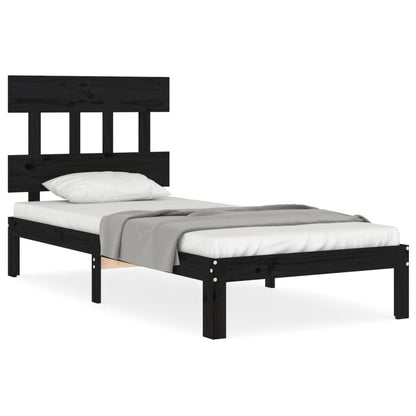 Berkfield Bed Frame with Headboard Black Single Solid Wood