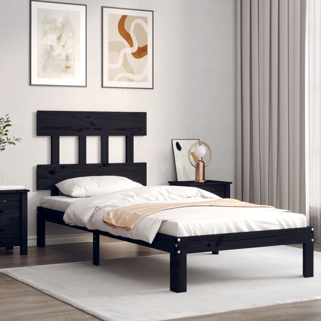 Berkfield Bed Frame with Headboard Black Single Solid Wood