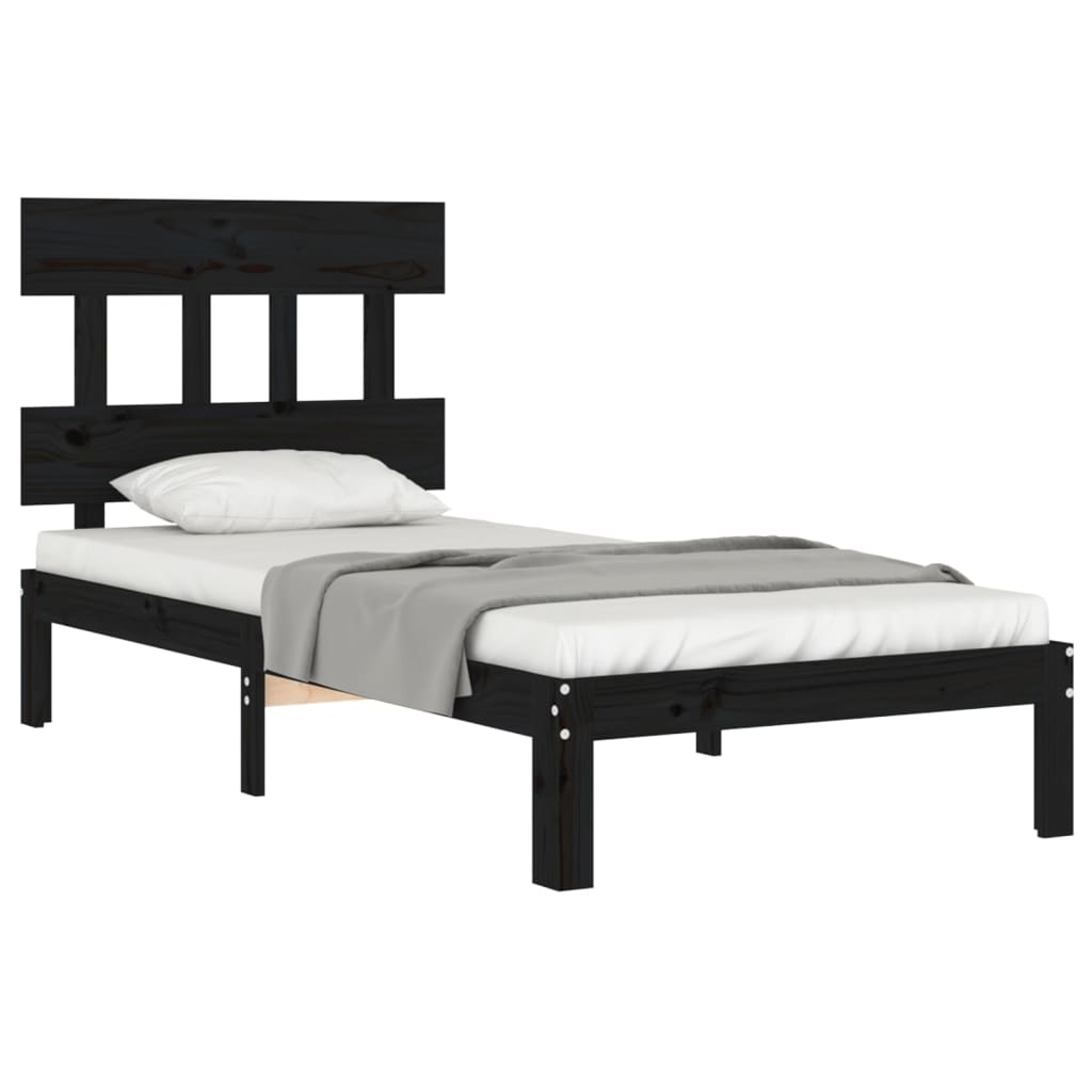 Berkfield Bed Frame with Headboard Black Single Solid Wood