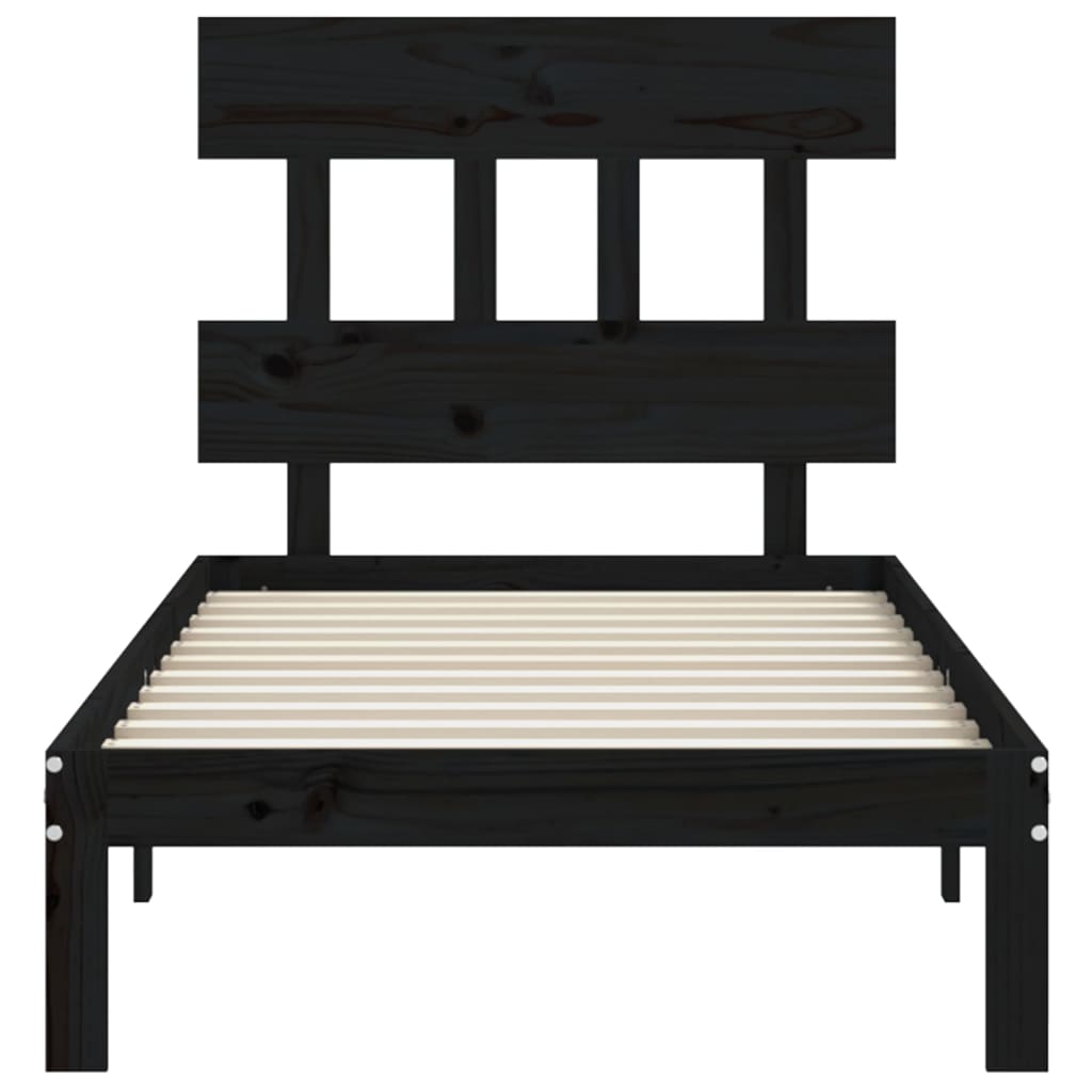 Berkfield Bed Frame with Headboard Black Single Solid Wood