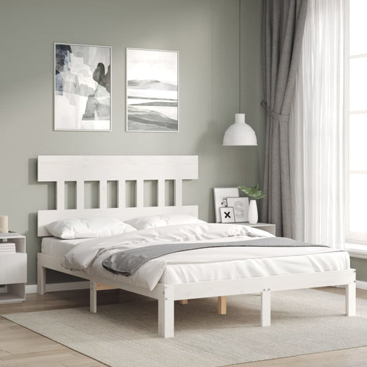 Berkfield Bed Frame with Headboard White Double Solid Wood