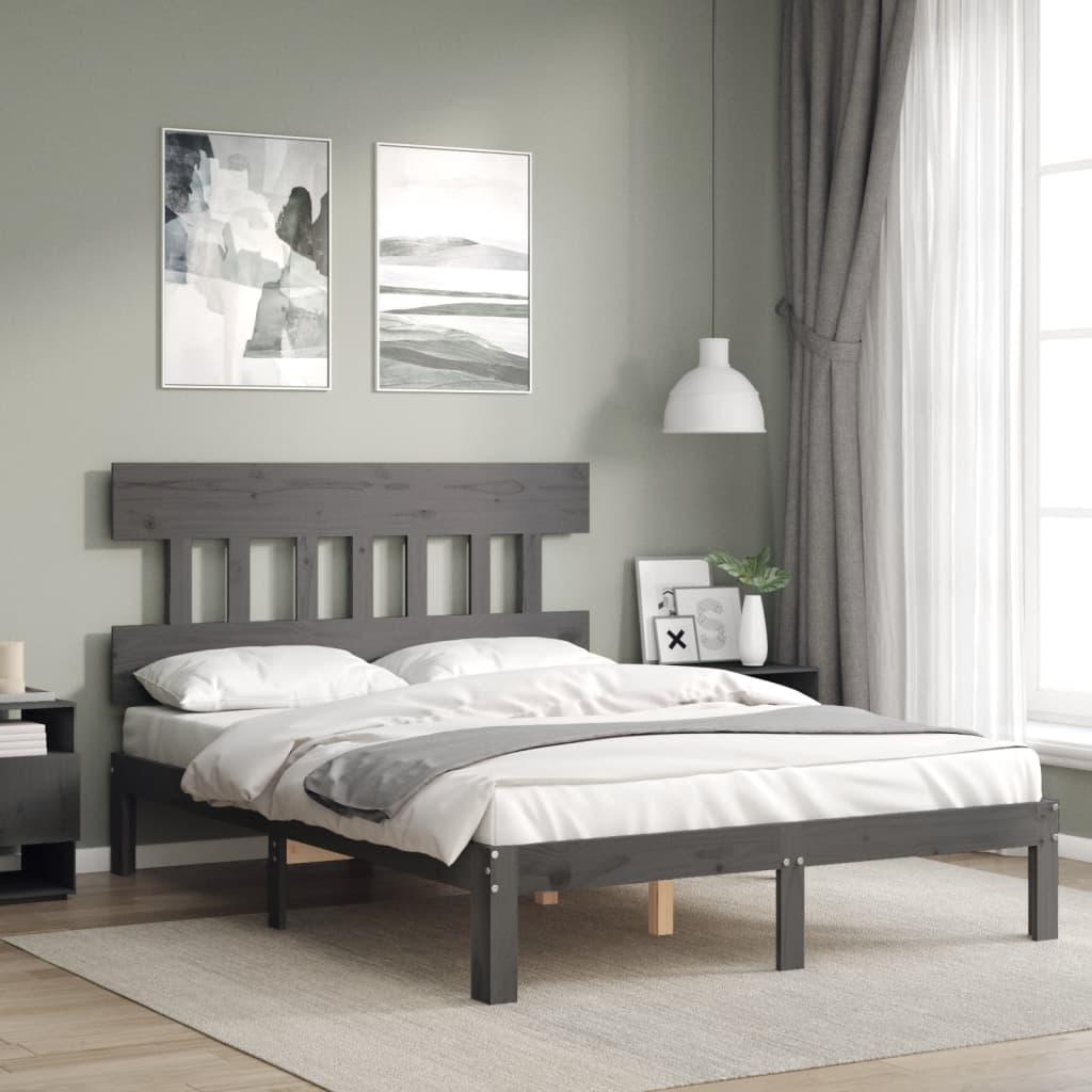 Berkfield Bed Frame with Headboard Grey Double Solid Wood
