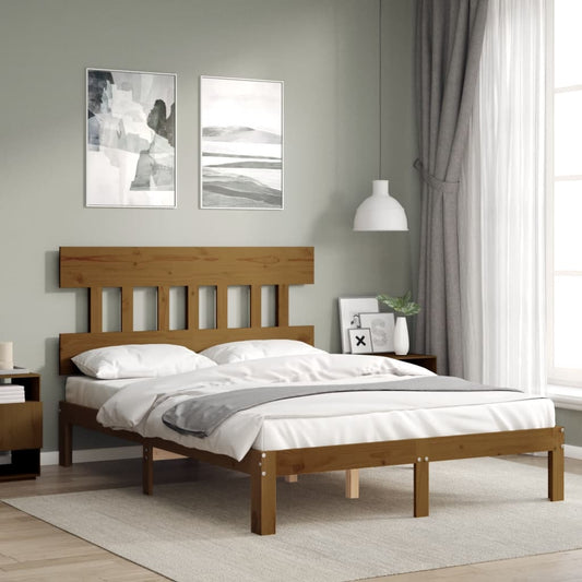 Berkfield Bed Frame with Headboard Honey Brown 140x190 cm Solid Wood