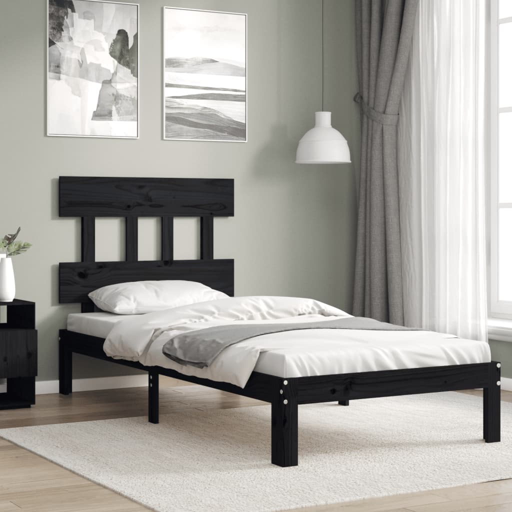 Berkfield Bed Frame with Headboard Black 90x200 cm Solid Wood