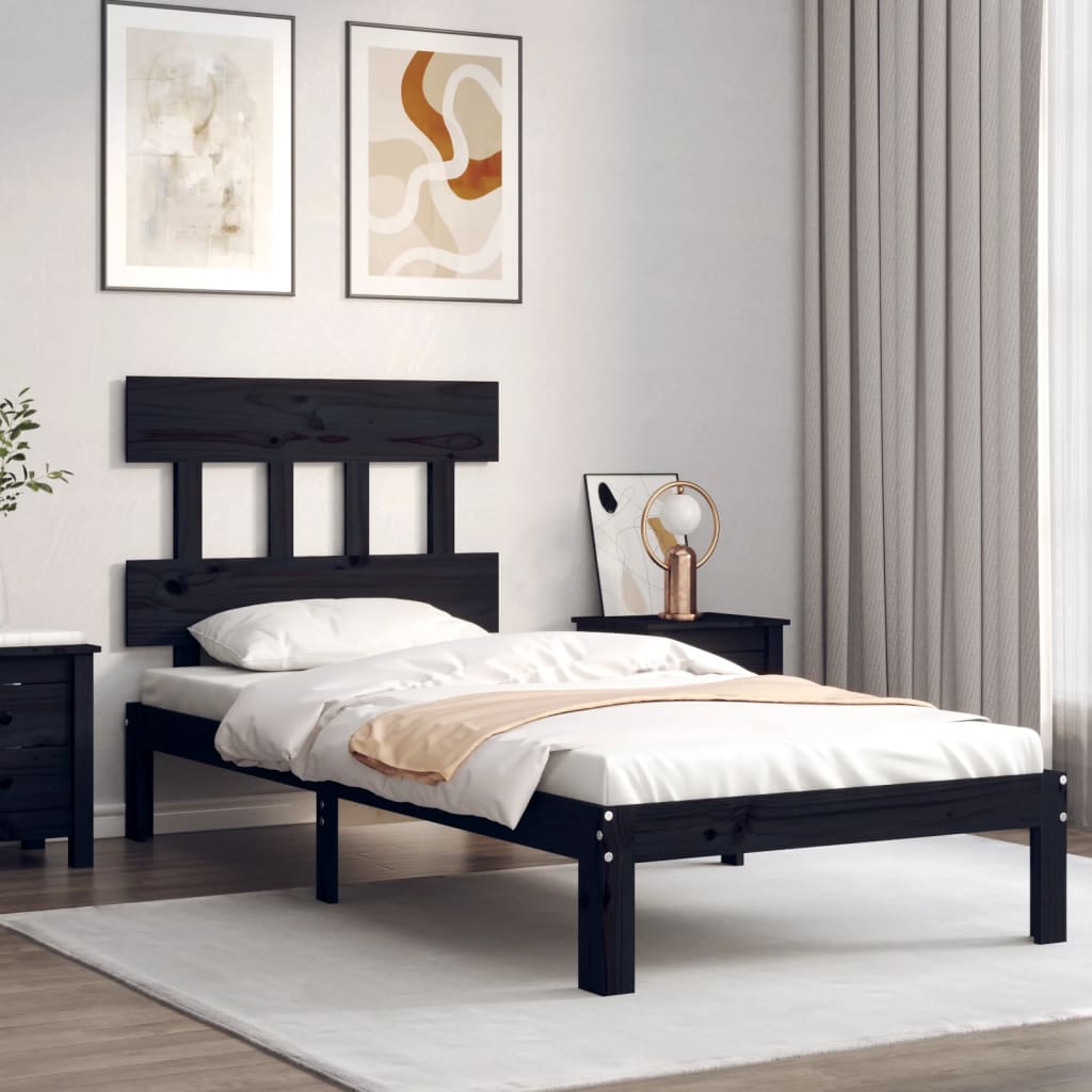 Berkfield Bed Frame with Headboard Black 100x200 cm Solid Wood