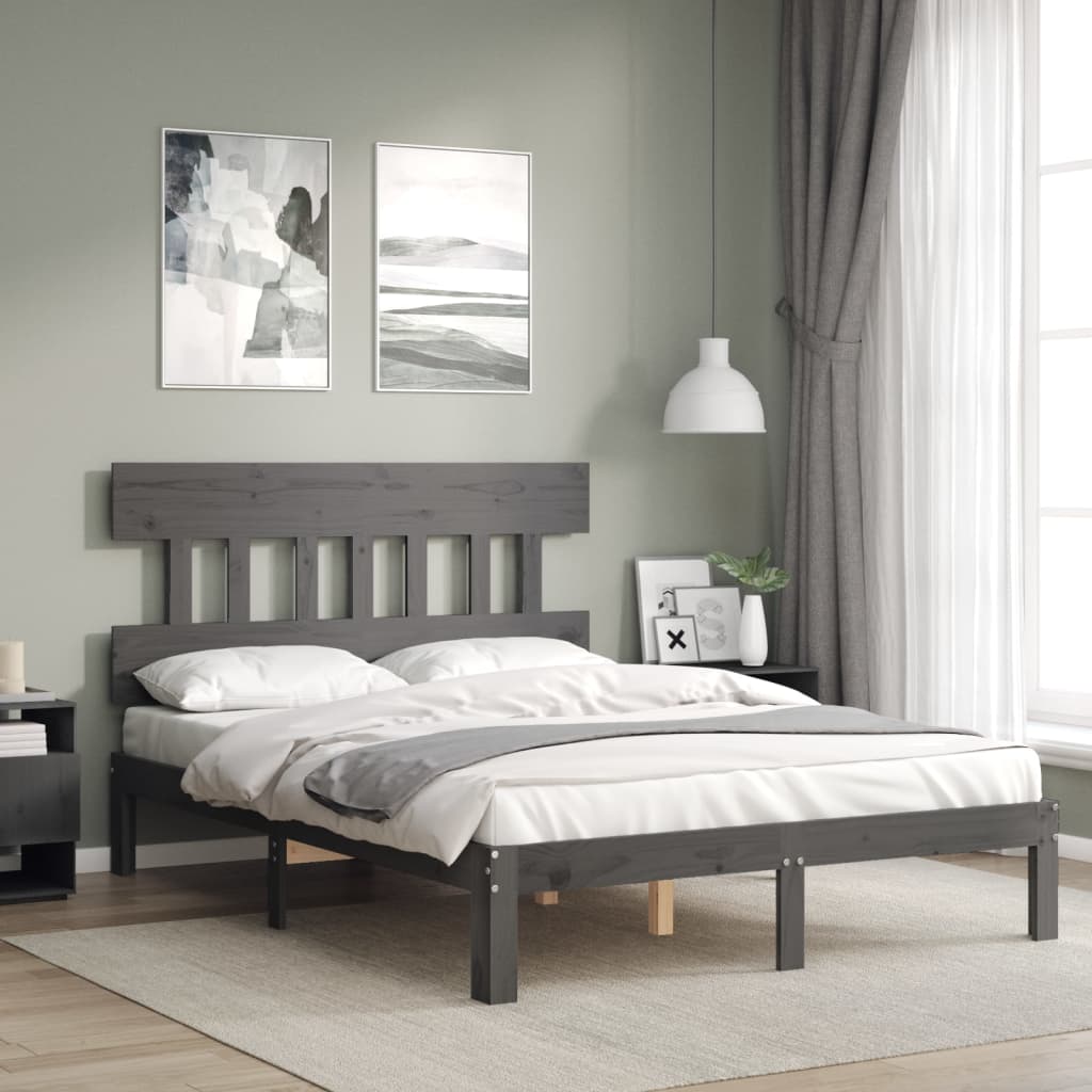 Berkfield Bed Frame with Headboard Grey 140x200 cm Solid Wood