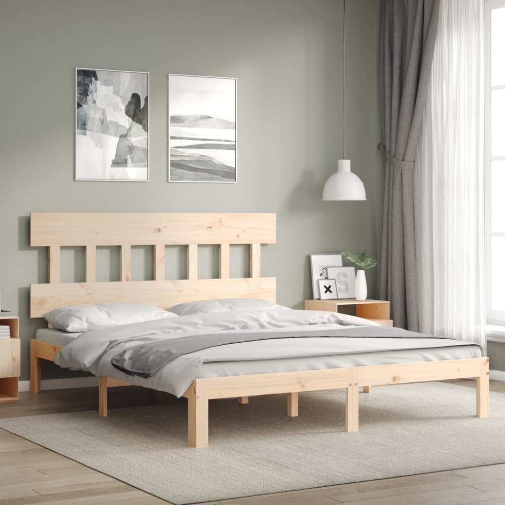 Berkfield Bed Frame with Headboard King Size Solid Wood