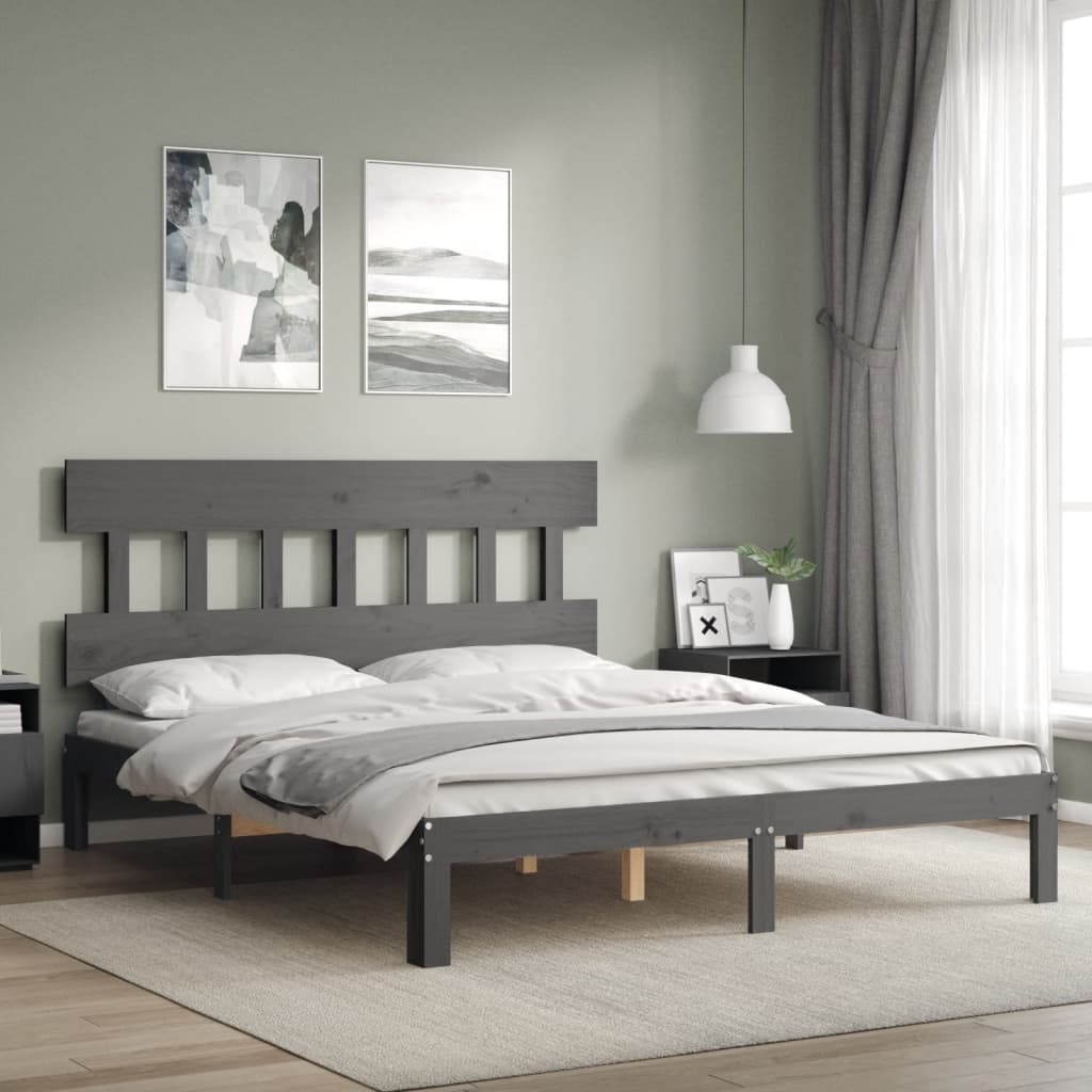 Berkfield Bed Frame with Headboard Grey 160x200 cm Solid Wood