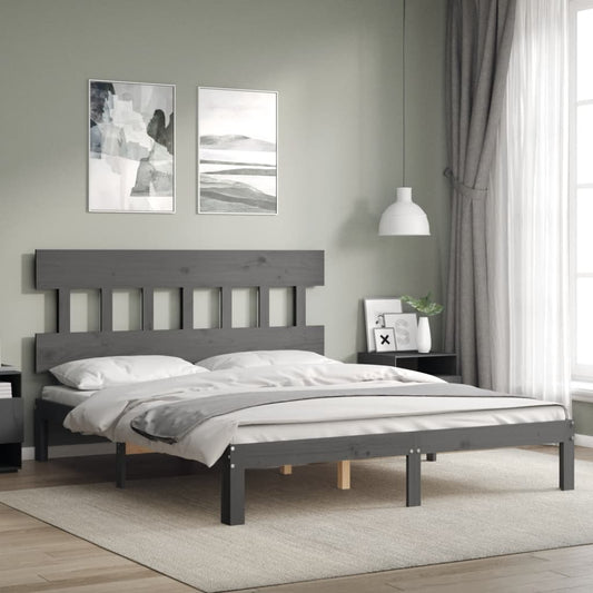 Berkfield Bed Frame with Headboard Grey 160x200 cm Solid Wood