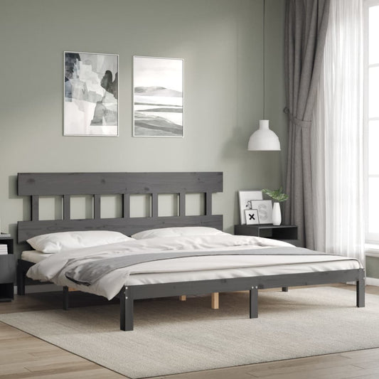 Berkfield Bed Frame with Headboard Grey Super King Size Solid Wood