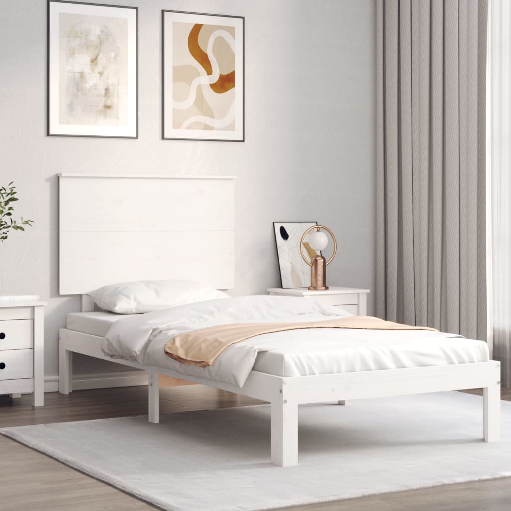Berkfield Bed Frame with Headboard White Small Single Solid Wood