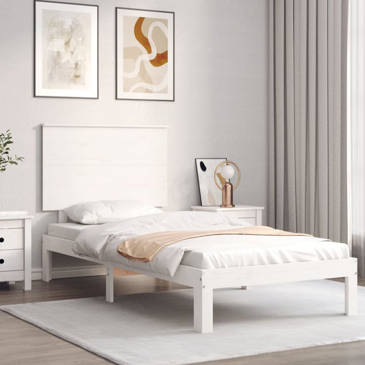 Berkfield Bed Frame with Headboard White Small Single Solid Wood