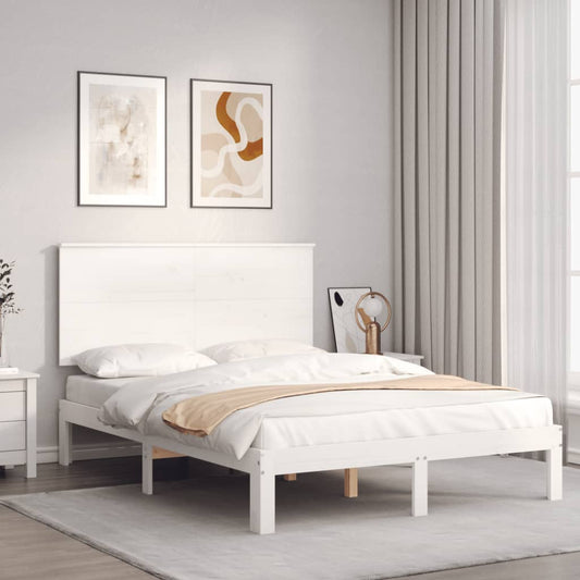 Berkfield Bed Frame with Headboard White Small Double Solid Wood