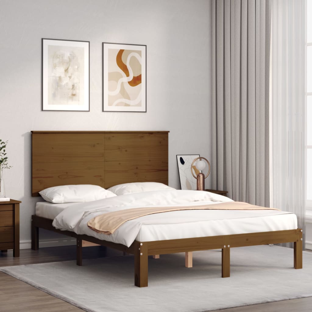 Berkfield Bed Frame with Headboard Honey Brown Small Double Solid Wood