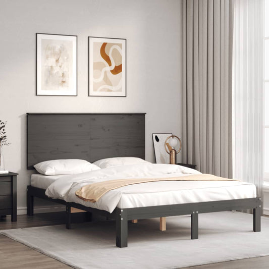 Berkfield Bed Frame with Headboard Grey Double Solid Wood