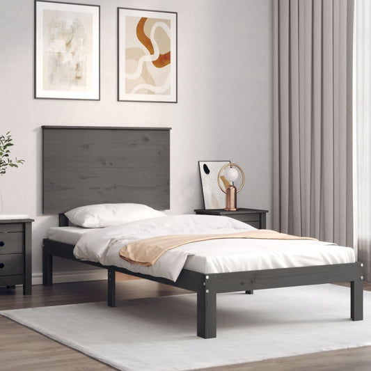 Berkfield Bed Frame with Headboard Grey 90x200 cm Solid Wood