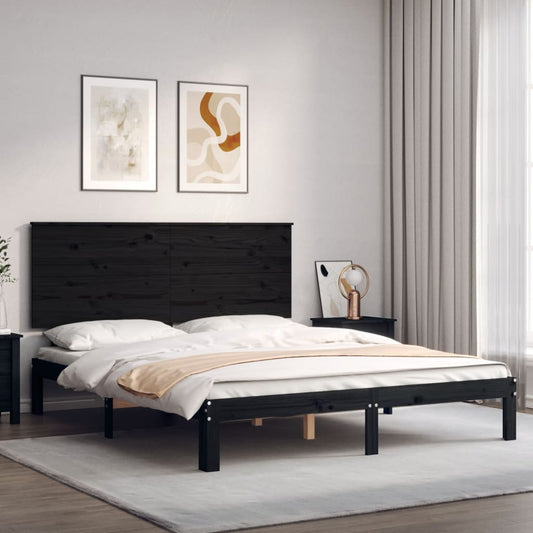 Berkfield Bed Frame with Headboard Black King Size Solid Wood