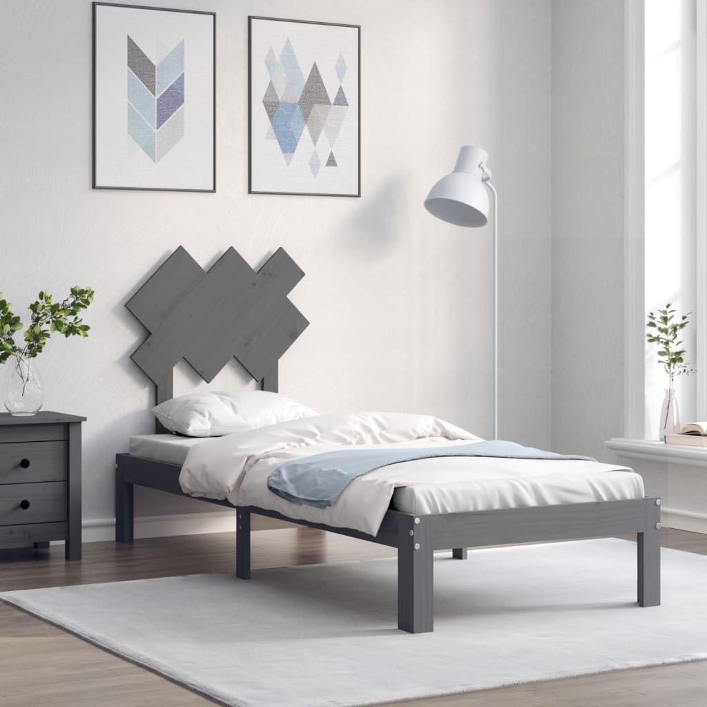 Berkfield Bed Frame with Headboard Grey Small Single Solid Wood