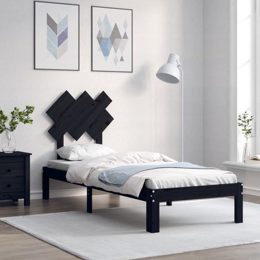 Berkfield Bed Frame with Headboard Black Small Single Solid Wood