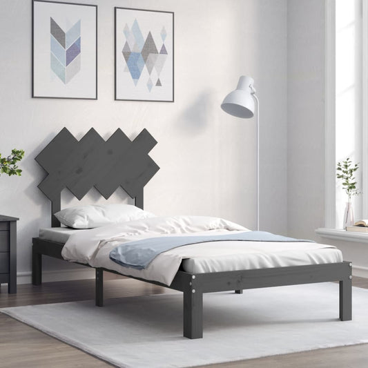 Berkfield Bed Frame with Headboard Grey Single Solid Wood