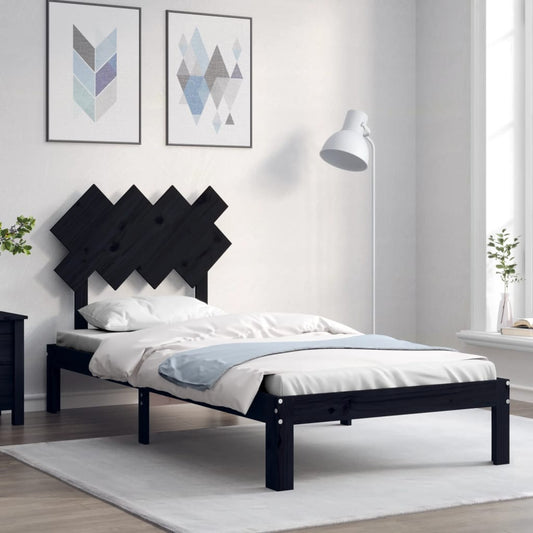 Berkfield Bed Frame with Headboard Black Single Solid Wood
