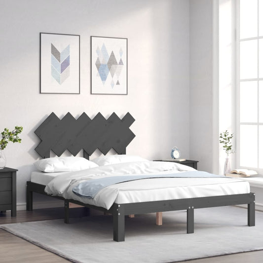 Berkfield Bed Frame with Headboard Grey Small Double Solid Wood