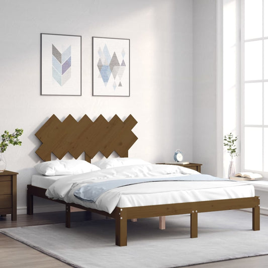 Berkfield Bed Frame with Headboard Honey Brown Double Solid Wood