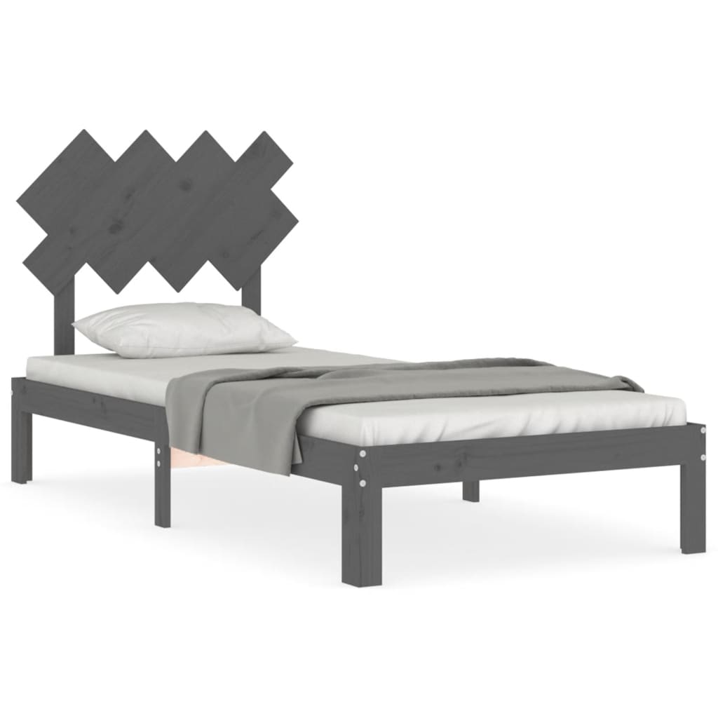 Berkfield Bed Frame with Headboard Grey 90x200 cm Solid Wood