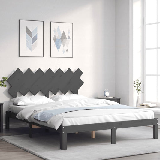 Berkfield Bed Frame with Headboard Grey 140x200 cm Solid Wood