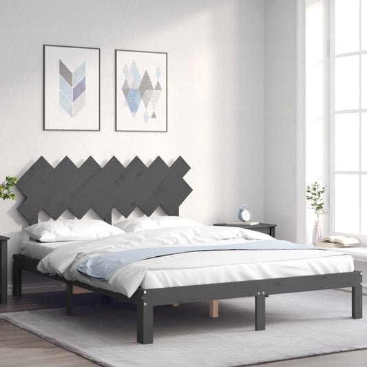 Berkfield Bed Frame with Headboard Grey King Size Solid Wood