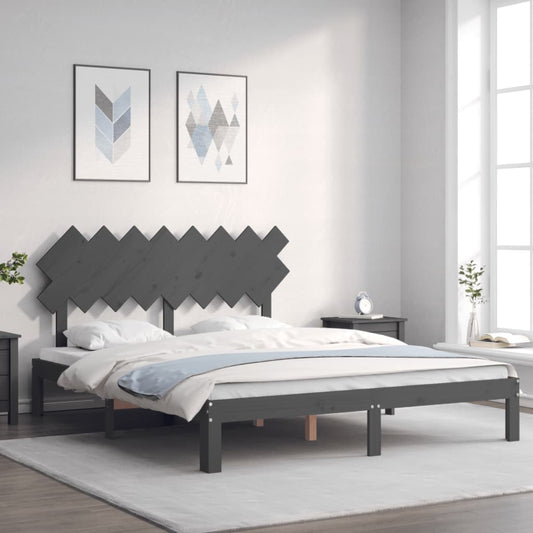 Berkfield Bed Frame with Headboard Grey 160x200 cm Solid Wood