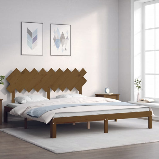 Berkfield Bed Frame with Headboard Honey Brown Super King Size Solid Wood