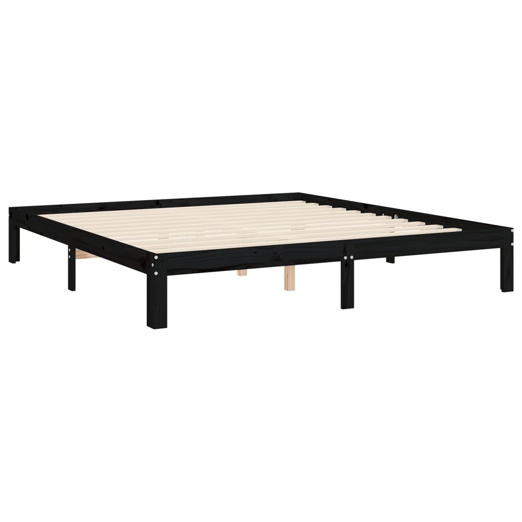 Berkfield Bed Frame with Headboard Black Super King Size Solid Wood