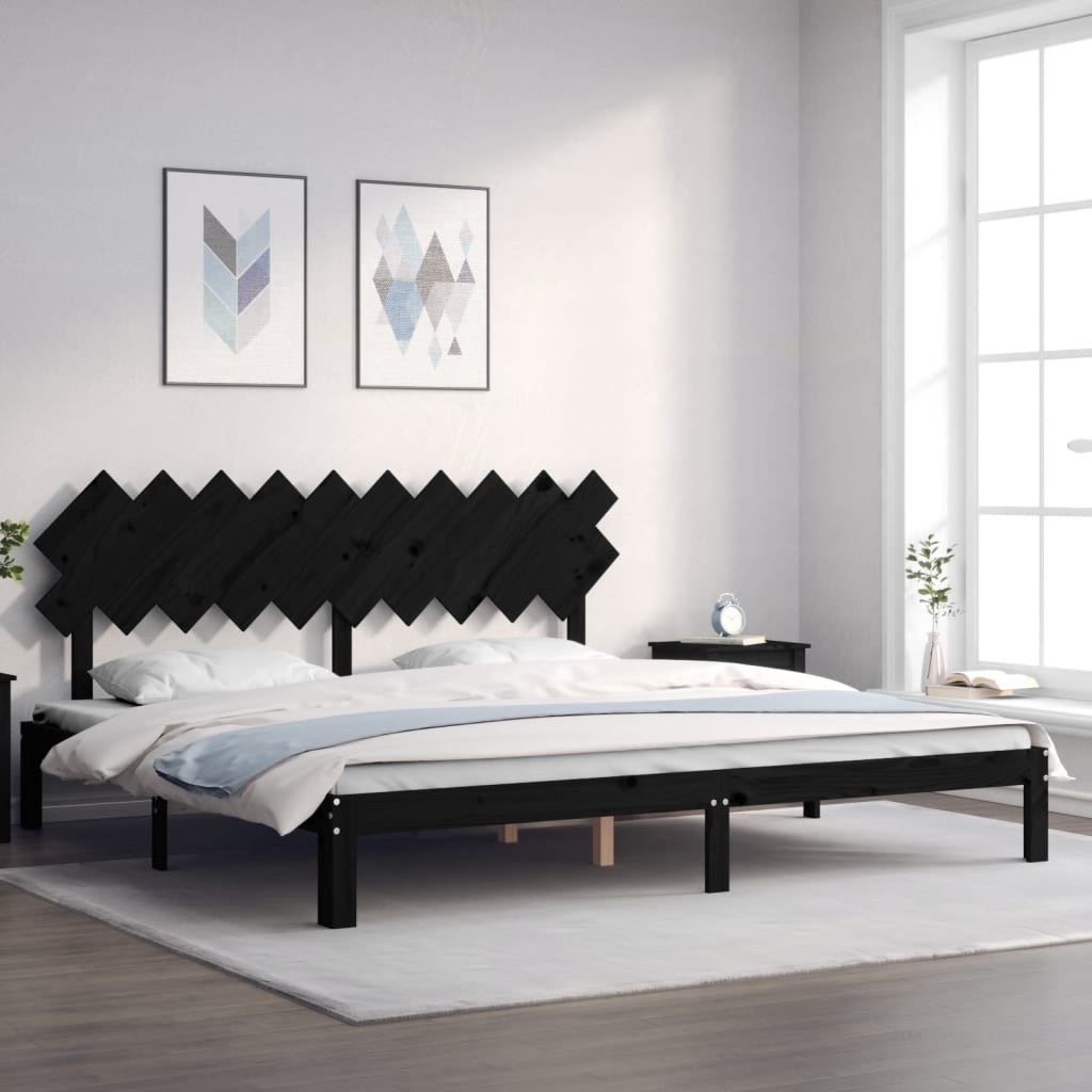 Berkfield Bed Frame with Headboard Black 200x200 cm Solid Wood