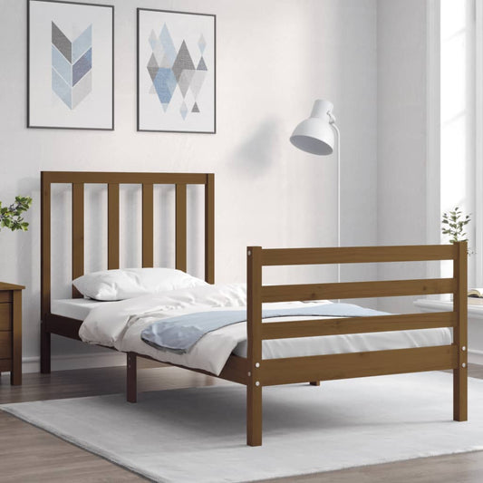 Berkfield Bed Frame with Headboard Honey Brown Small Single Solid Wood