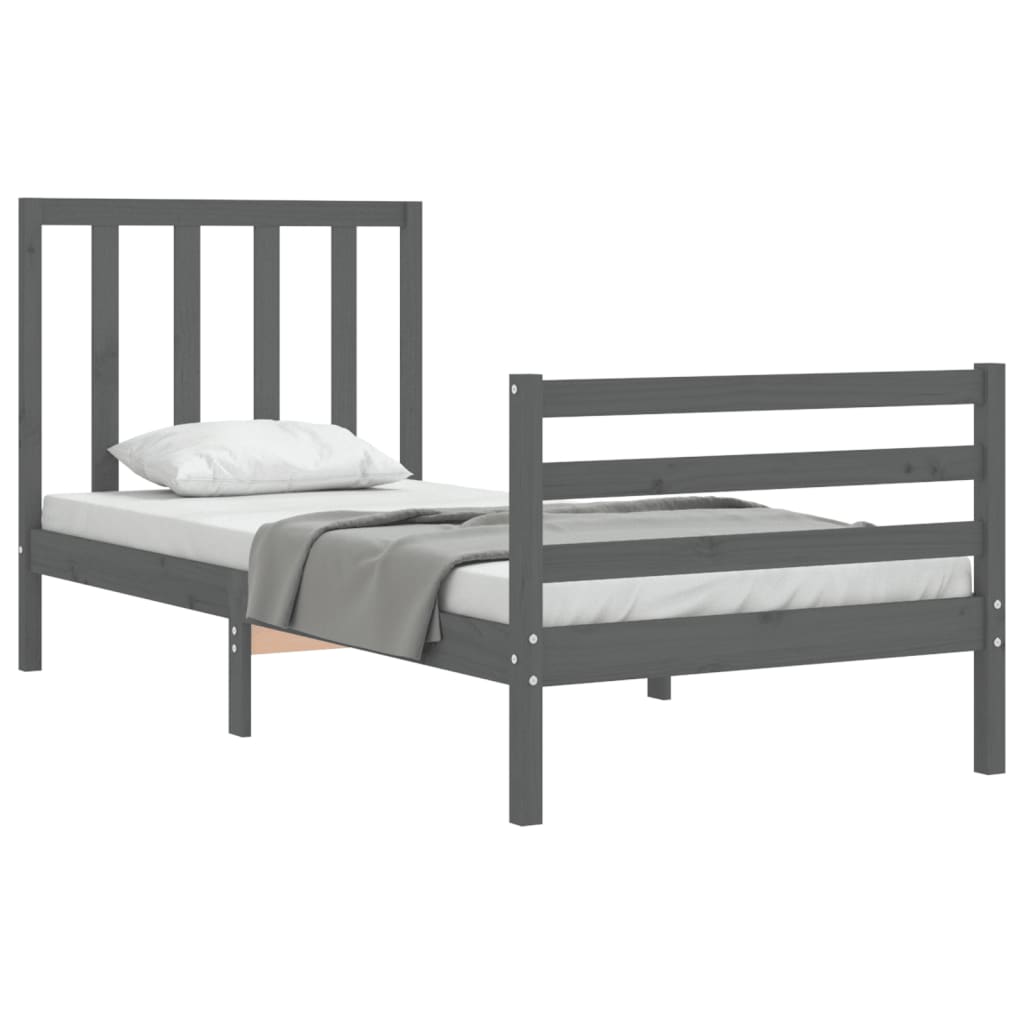 Berkfield Bed Frame with Headboard Grey Single Solid Wood