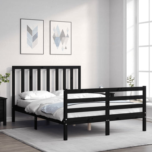 Berkfield Bed Frame with Headboard Black Small Double Solid Wood