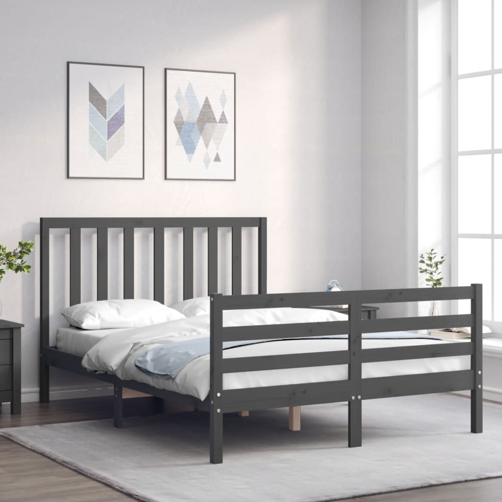 Berkfield Bed Frame with Headboard Grey Double Solid Wood