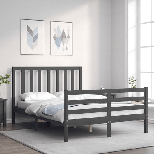 Berkfield Bed Frame with Headboard Grey 140x190 cm Solid Wood