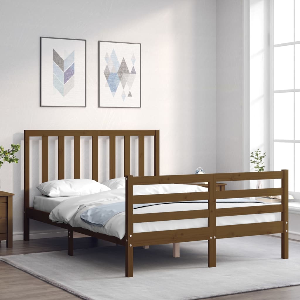 Berkfield Bed Frame with Headboard Honey Brown 140x190 cm Solid Wood