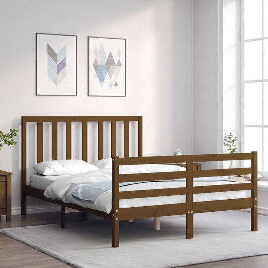 Berkfield Bed Frame with Headboard Honey Brown 140x190 cm Solid Wood