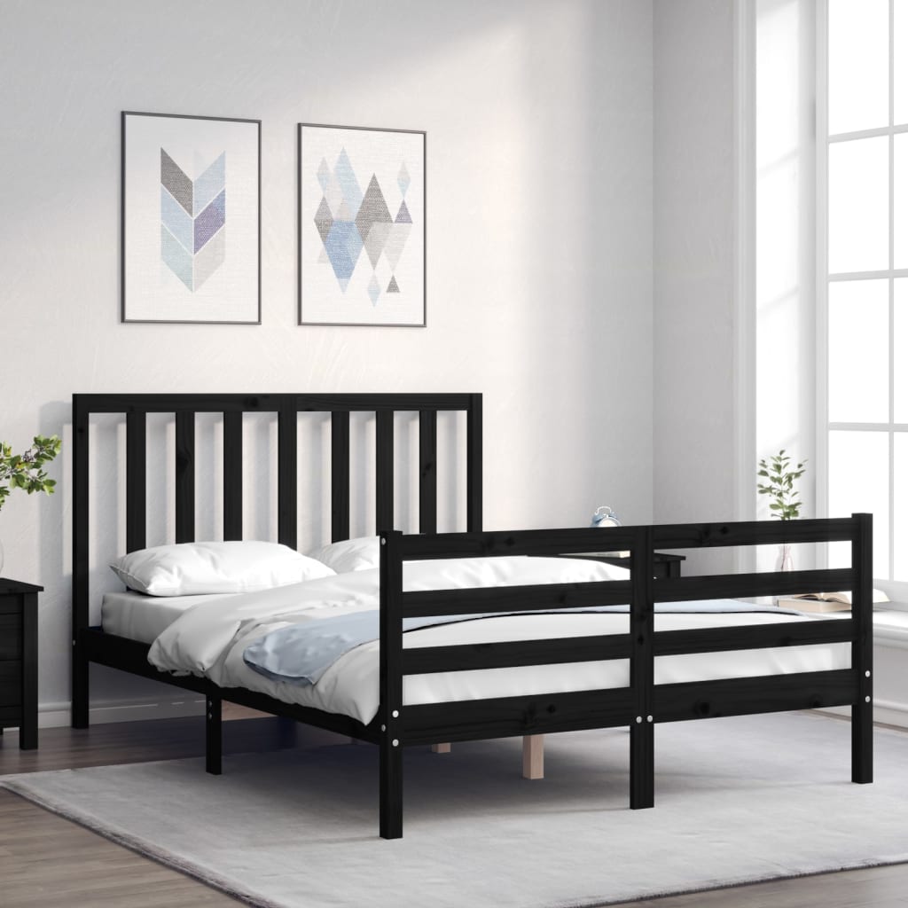 Berkfield Bed Frame with Headboard Black 140x190 cm Solid Wood
