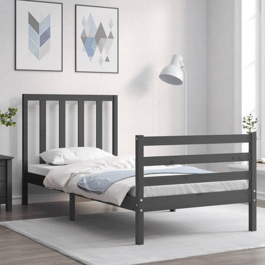 Berkfield Bed Frame with Headboard Grey 90x200 cm Solid Wood